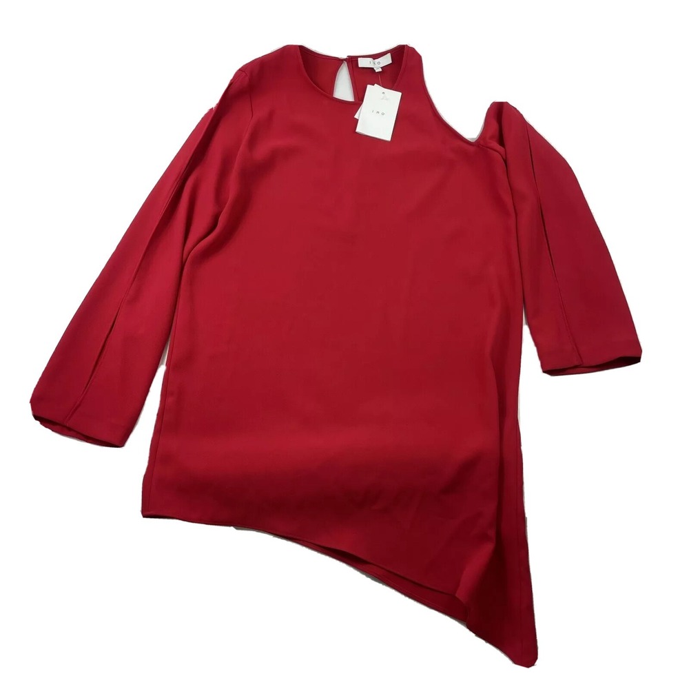 IRO Awati Crepe Asymmetric Hem Dress Red Cut Out Cold Shoulder Size 40 NWT